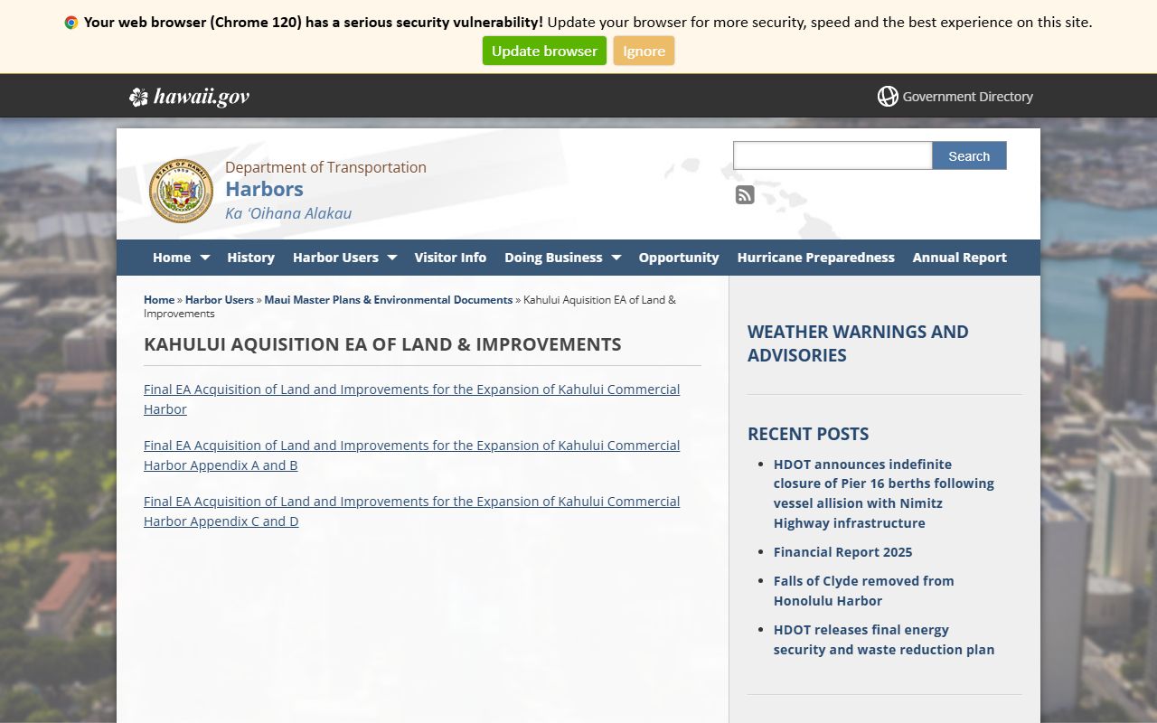 Kahului Harbor public records DOT page