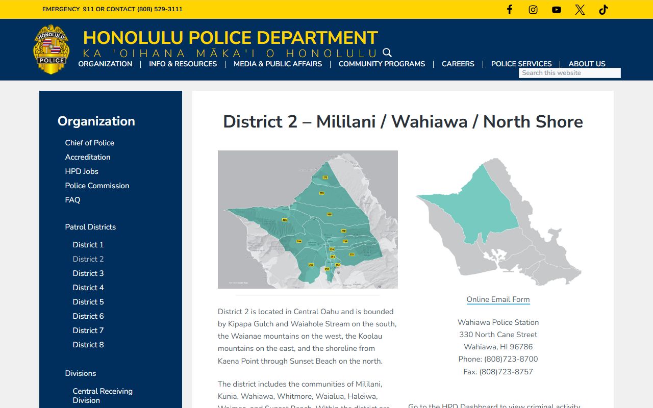 Mililani Town public records HPD District 2 station page