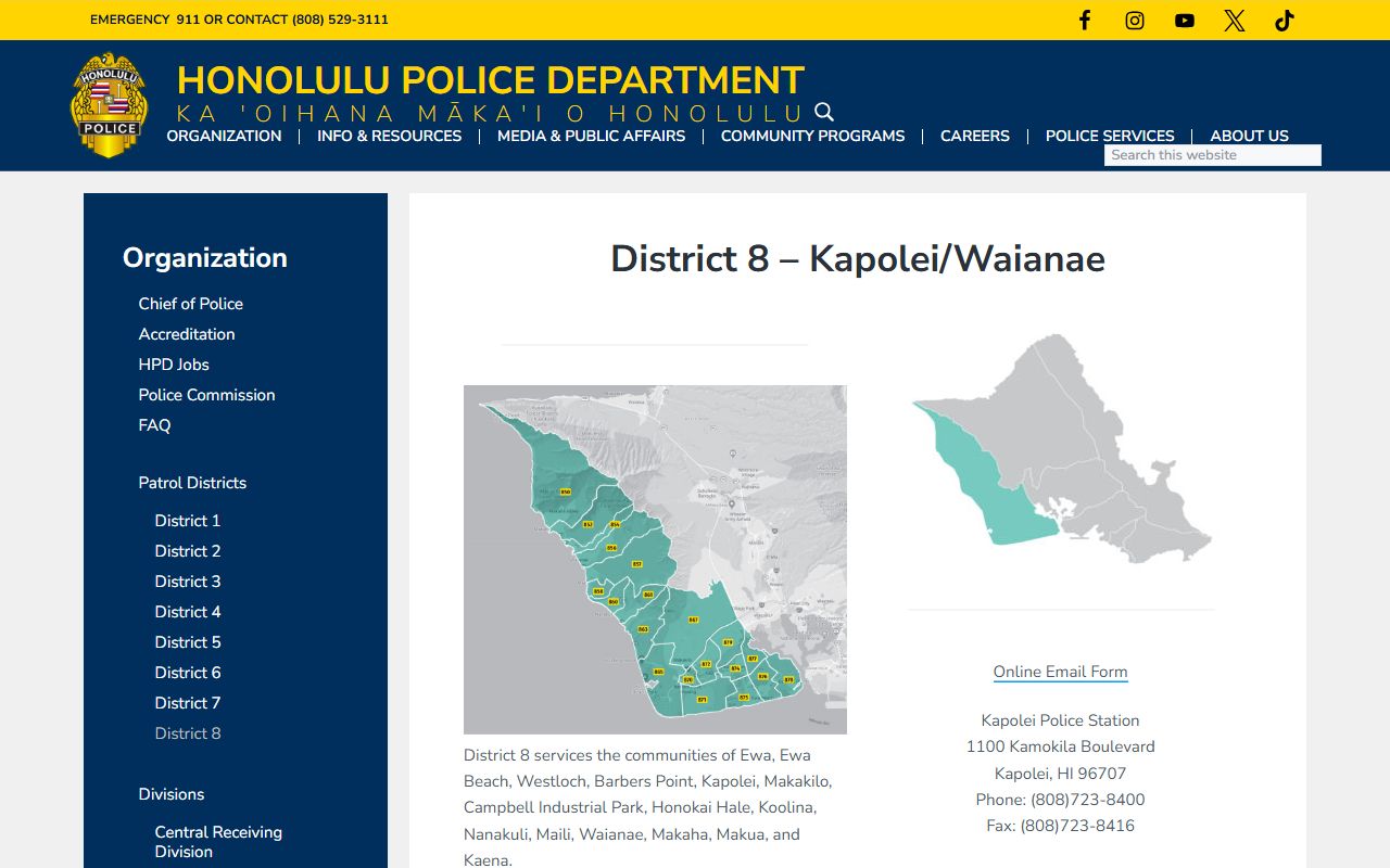 Waipahu public records HPD District 8 station page