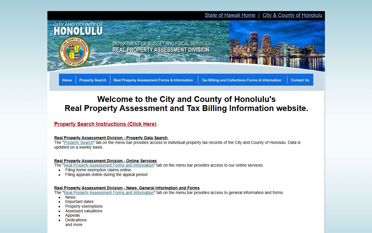 Honolulu County Real Property Assessment page for public records