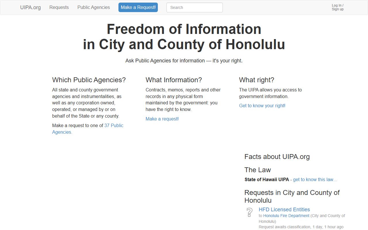 Honolulu UIPA request portal for public records in Honolulu County