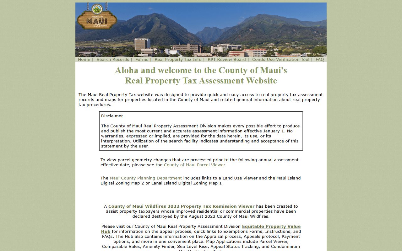 Maui property tax search site for Maui County public records